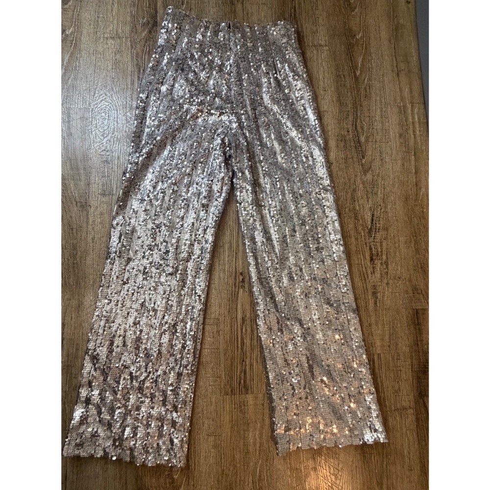 VICI Silver Sequin Wide Leg Pants High Rise Party Trousers Medium - Picture 3 of 9